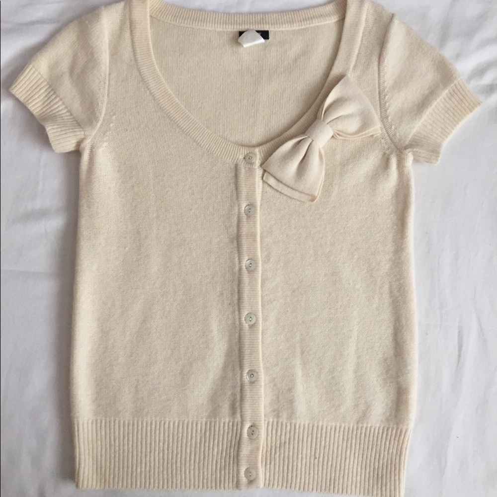 J Crew Ivory Bow Sweater Top